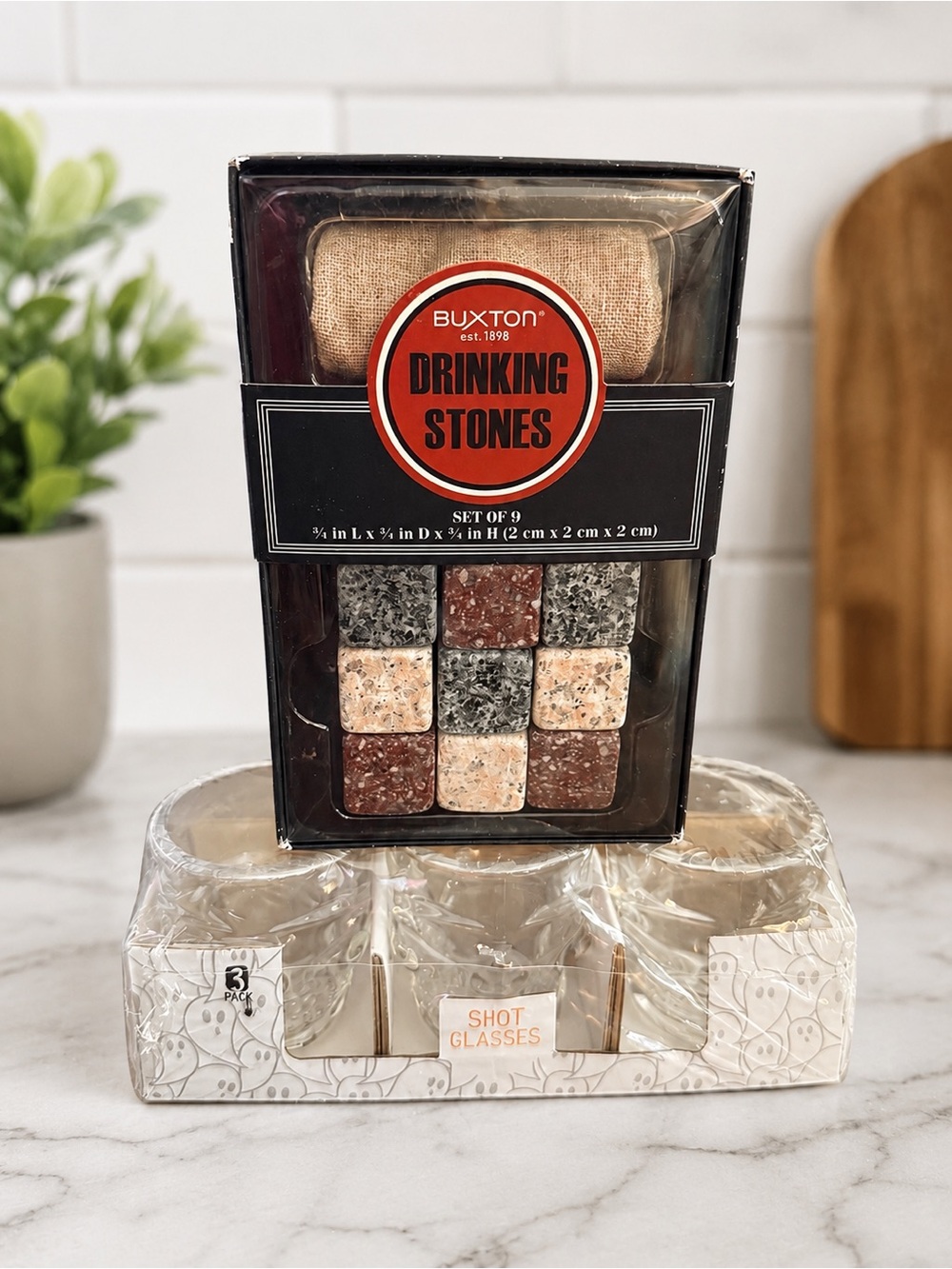 Buxton Multi-Color Drinking Stones Set with Beige Pouch and Set of 3 Shot Glass